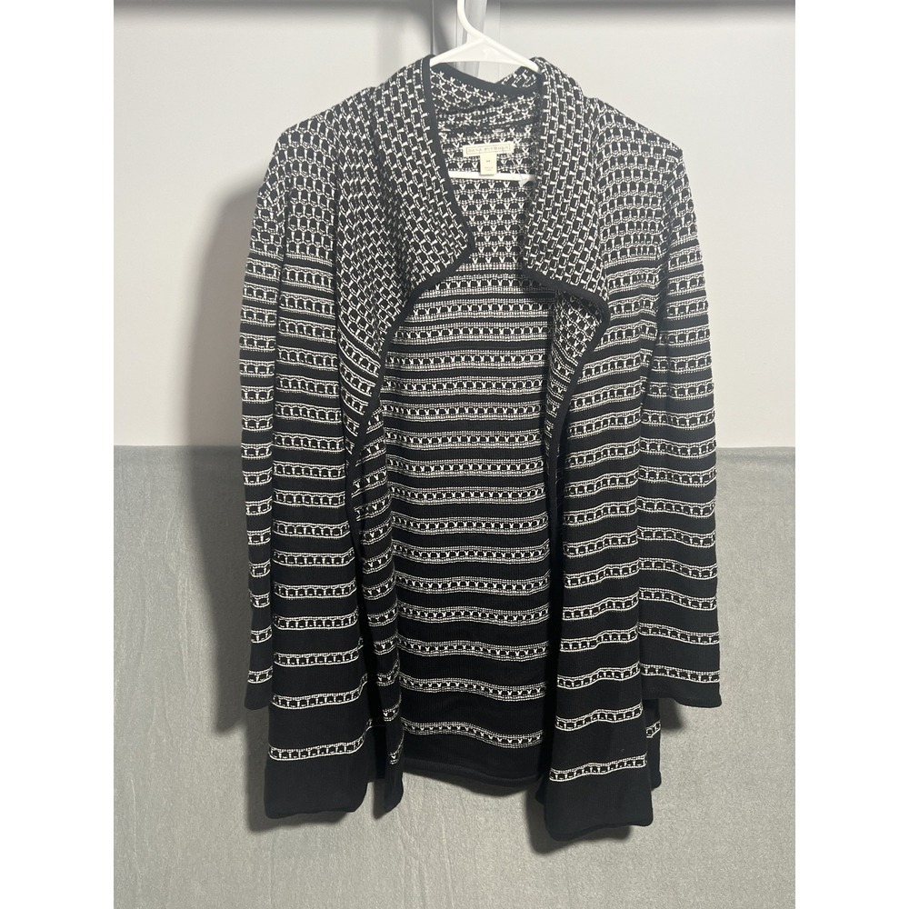 Dana Buchman Women's Black & White Open Front Cardigan Sweater Size‎ M Knit